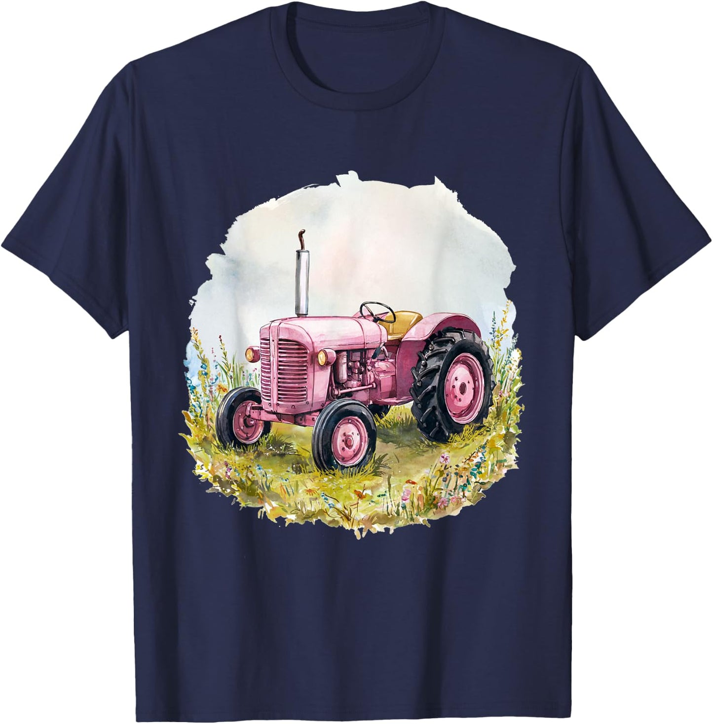 Farm Girl Pink Tractor Women design T-Shirt - T-Shirt | Navy