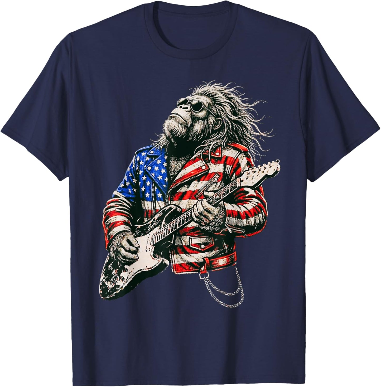 Vintage Guitar Playing Patriotic American Sasquatch T-Shirt - T-Shirt | Navy