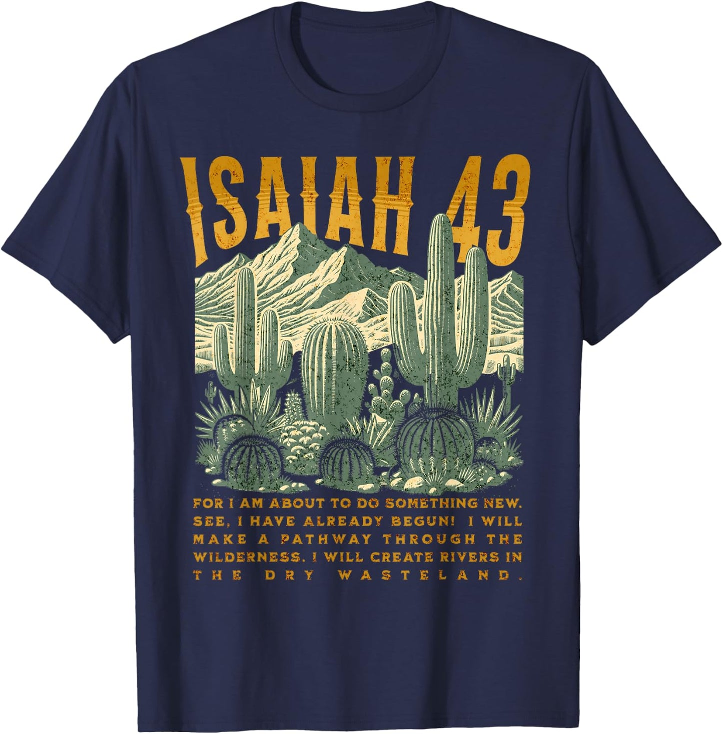 Boho Christian Bible Verse Trendy Jesus Southwest Cactus T-Shirt - T-Shirt | Navy