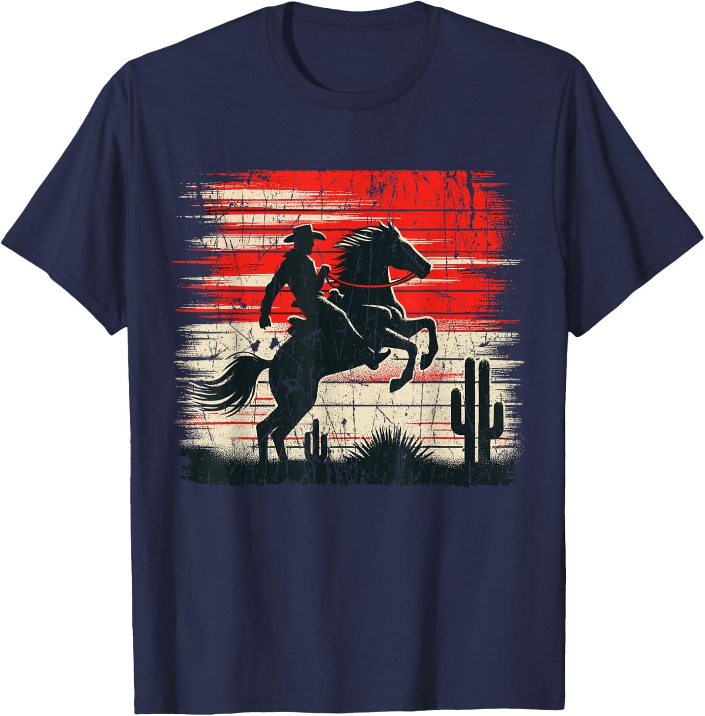 Horse Riding Western Rodeo Retro Cowboy T-Shirt - T-Shirt | Navy