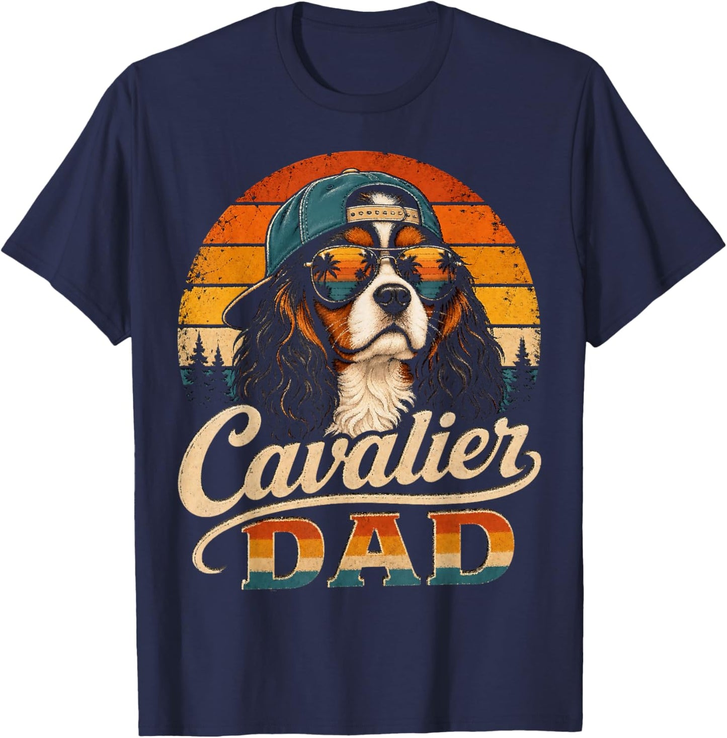 Cavalier Dad Vintage Cavalier King Charles Spaniel Dog Lover T-Shirt - T-Shirt | Navy