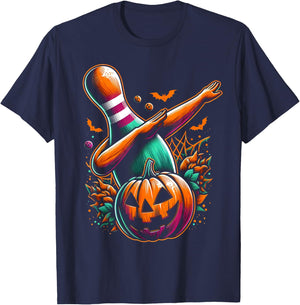 Dabbing Bowling Pin Pumpkin Spooky Halloween Bowling Costume T-Shirt - T-Shirt | Navy