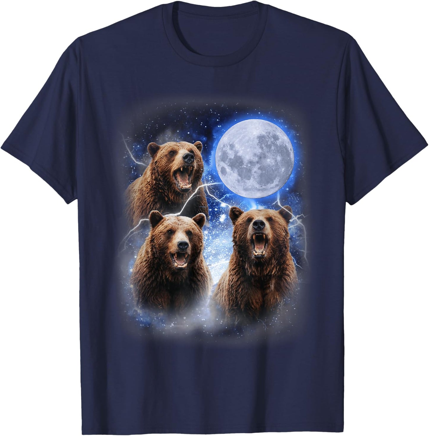 Three Grizzly Bears Howl at Moon Starry Mountain Forest Bear T-Shirt - T-Shirt | Navy