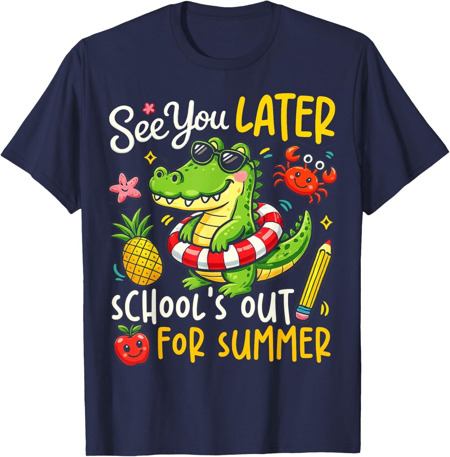 See You Later Last Day of School Alligator Summer Retro Vibe T-Shirt - T-Shirt | Navy