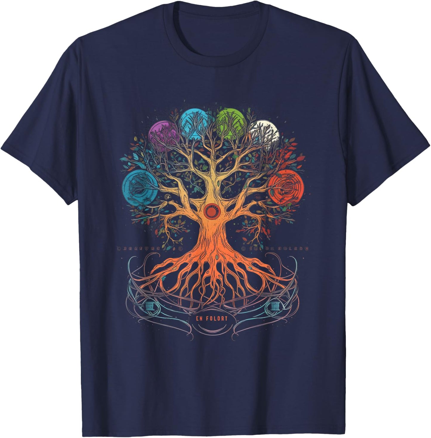 Yggdrasil Tree of Life with Moon Phases T-Shirt - T-Shirt | Navy