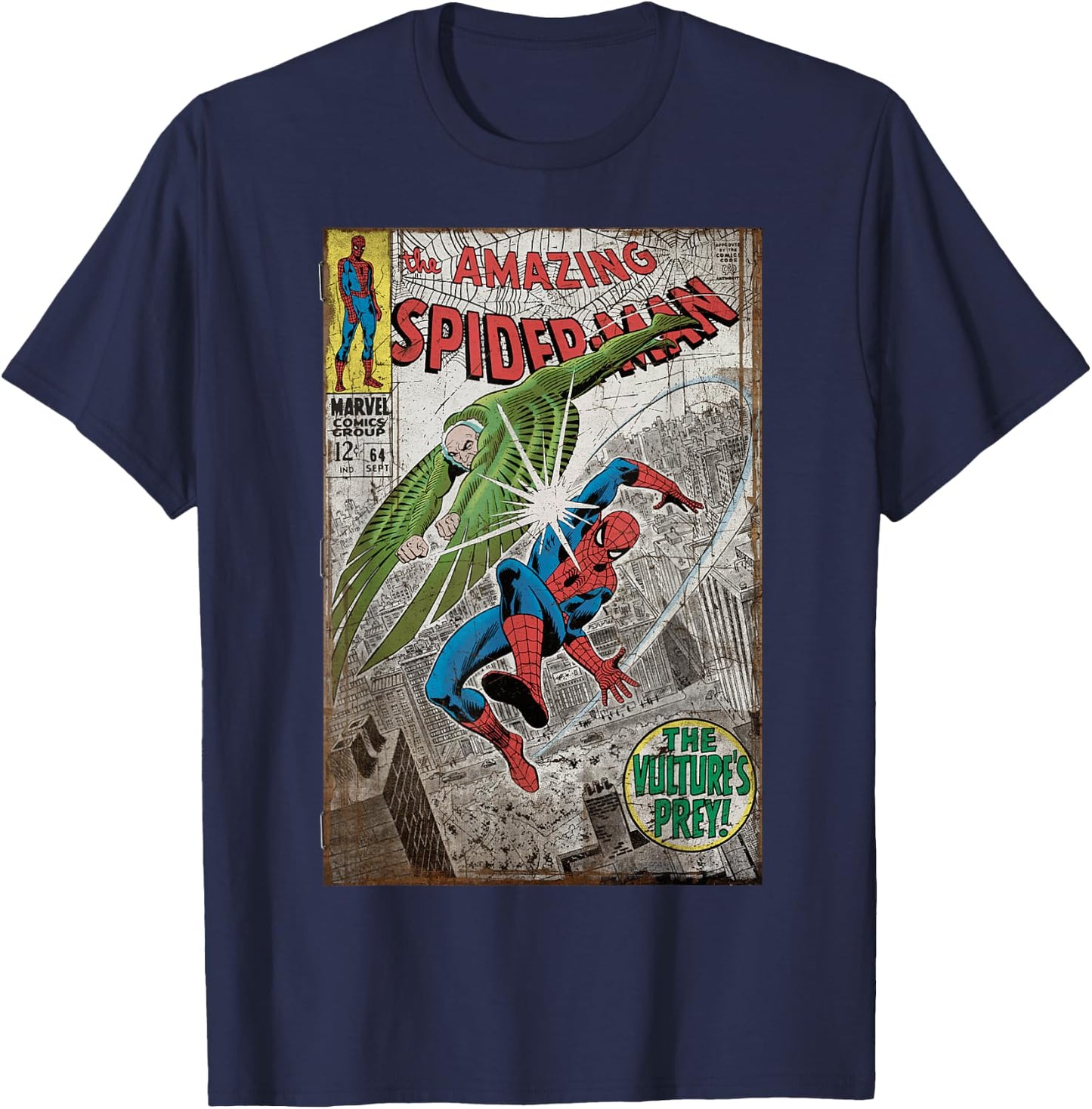 Marvel Comics Retro Spider-Man Vulture's Prey Distressed T-Shirt - T-Shirt | Navy