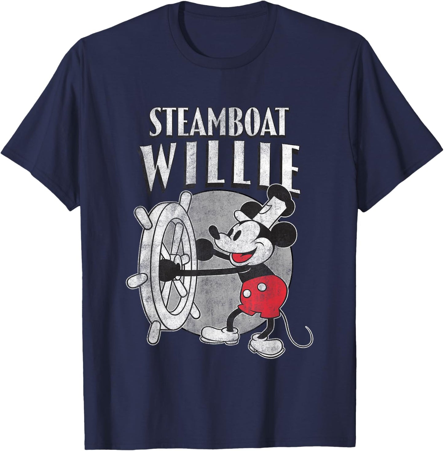 Disney Steamboat Willie Mickey Vintage Big Chest Poster T-Shirt - T-Shirt | Navy
