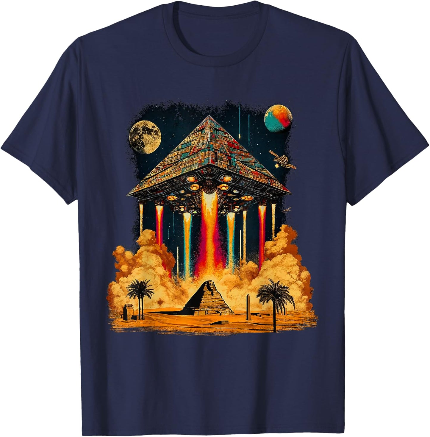 UFO Ancient Alien Pyramid Spaceship ancient astronaut T-Shirt - T-Shirt | Navy