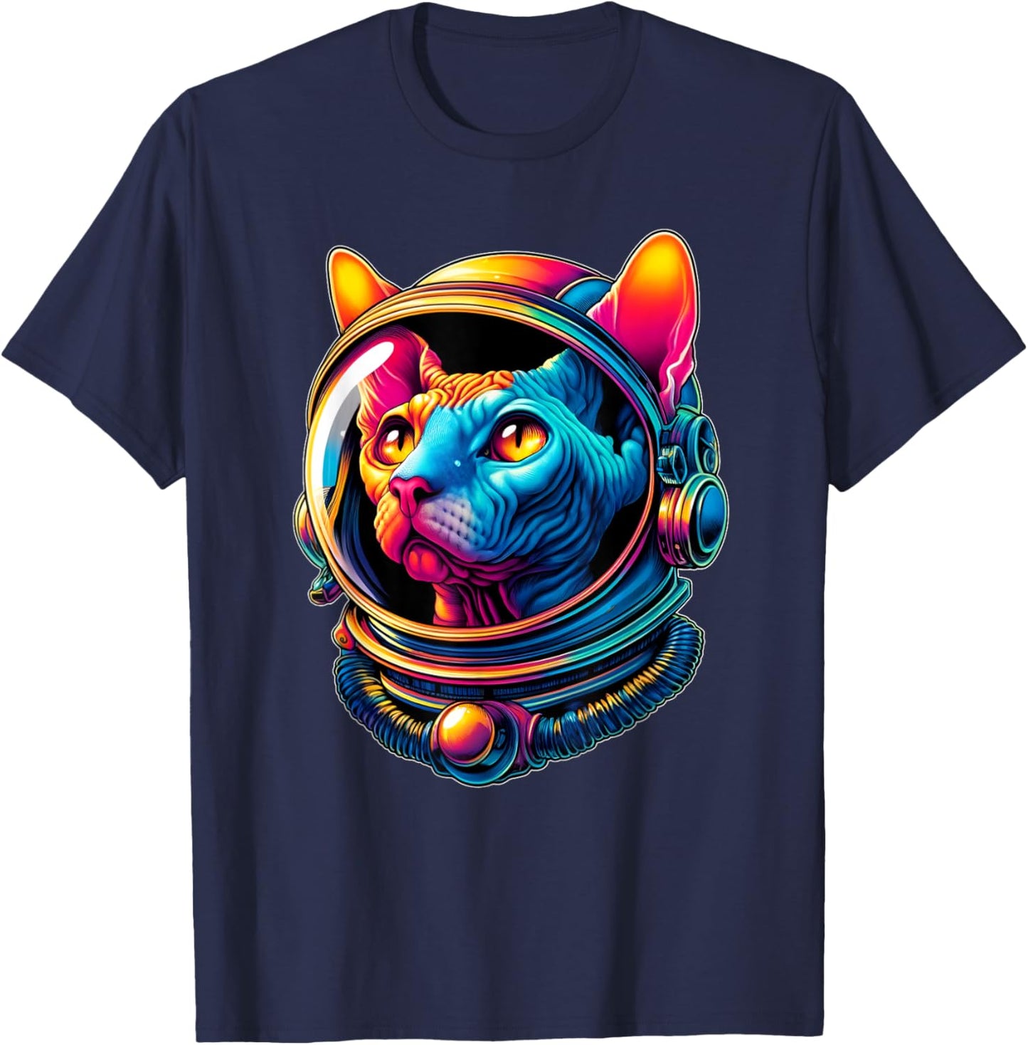 Astronaut Hairless Sphynx Cat Colorful Women Girls Kids T-Shirt - T-Shirt | Navy