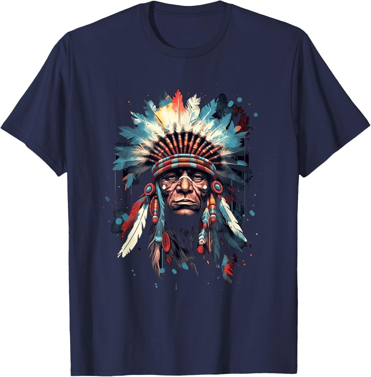 Native American Indian Headdress Traditional Art Men Women T-Shirt - T-Shirt | Navy