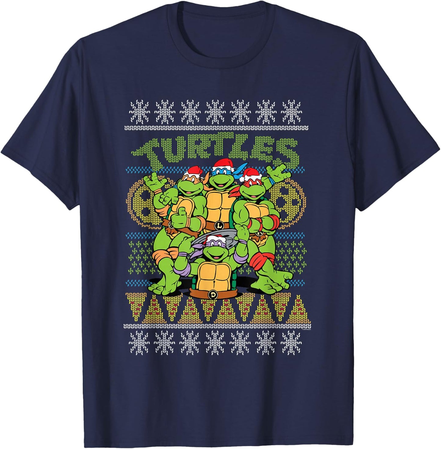 Teenage Mutant Ninja Turtles Ugly Christmas Pizza T-Shirt - T-Shirt | Navy
