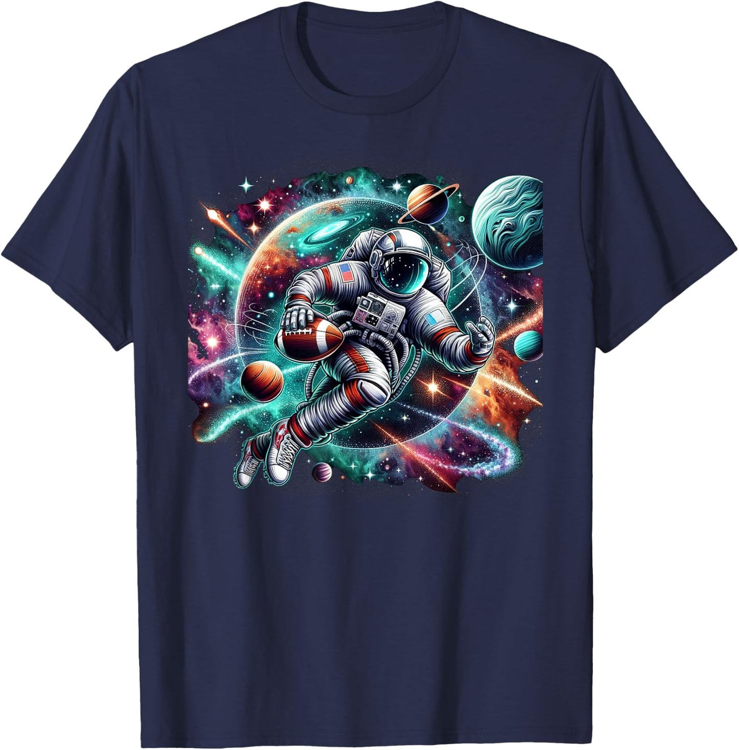 Cool Galaxy Football player Astronaut on American Football T-Shirt - T-Shirt | Navy