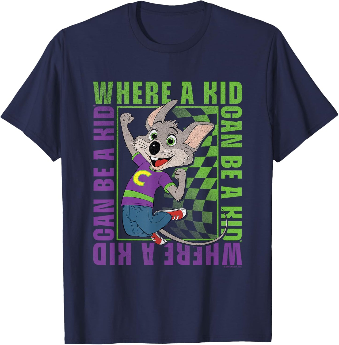 Chuck E. Cheese Where A Kid Can Be A Kid Modern Chuck Faded T-Shirt - T-Shirt | Navy
