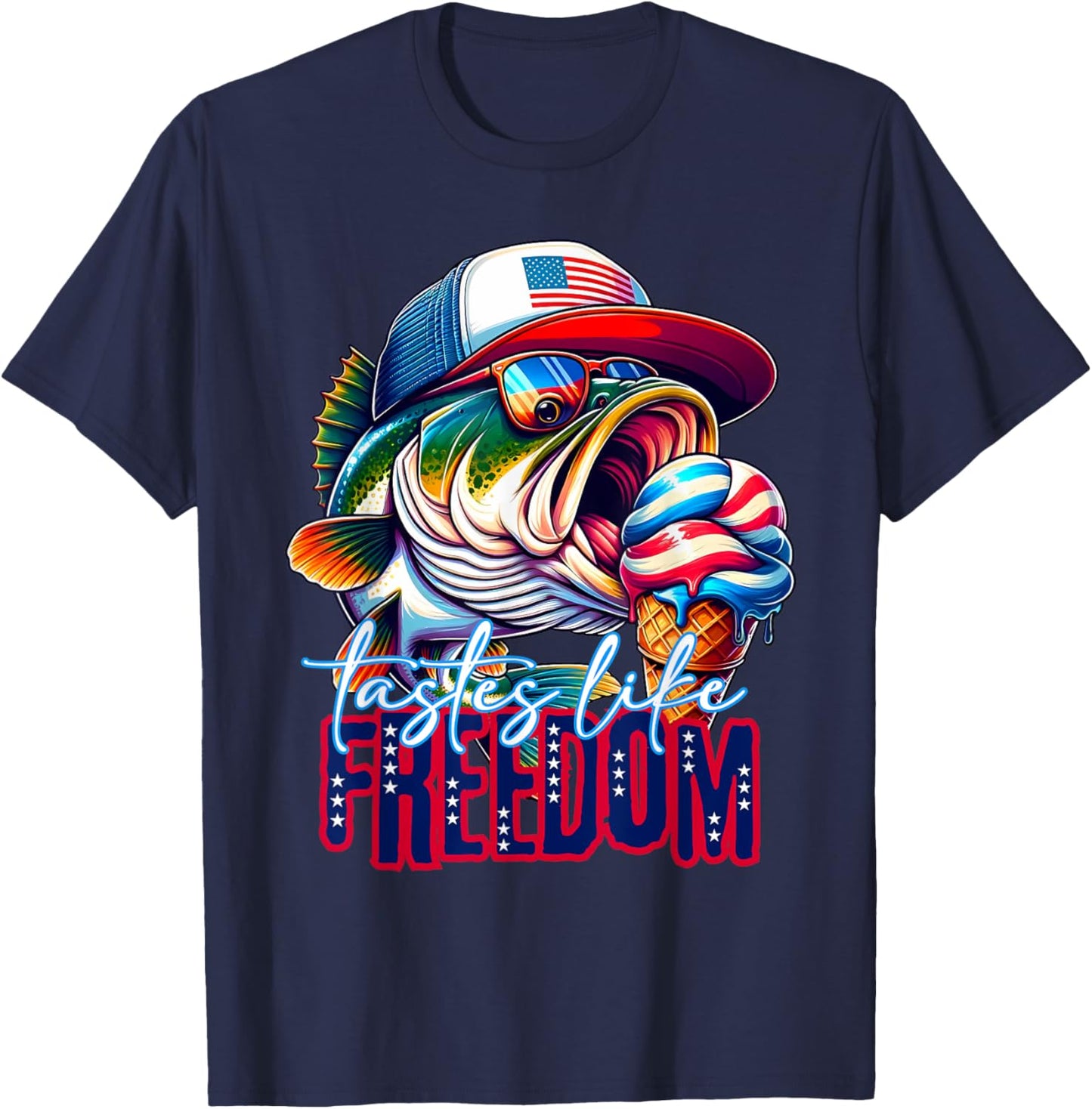 Tastes Like Freedom Bass Fishing Large Mouth Bass Fisherman T-Shirt - T-Shirt | Navy