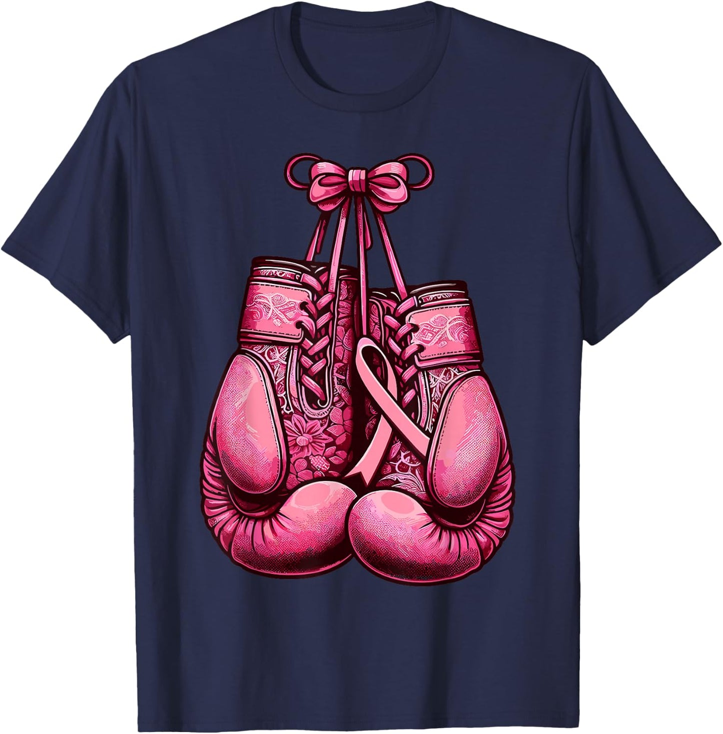 Breast Cancer Boxing Glove Pink Ribbon Awareness Fight Women T-Shirt - T-Shirt | Navy