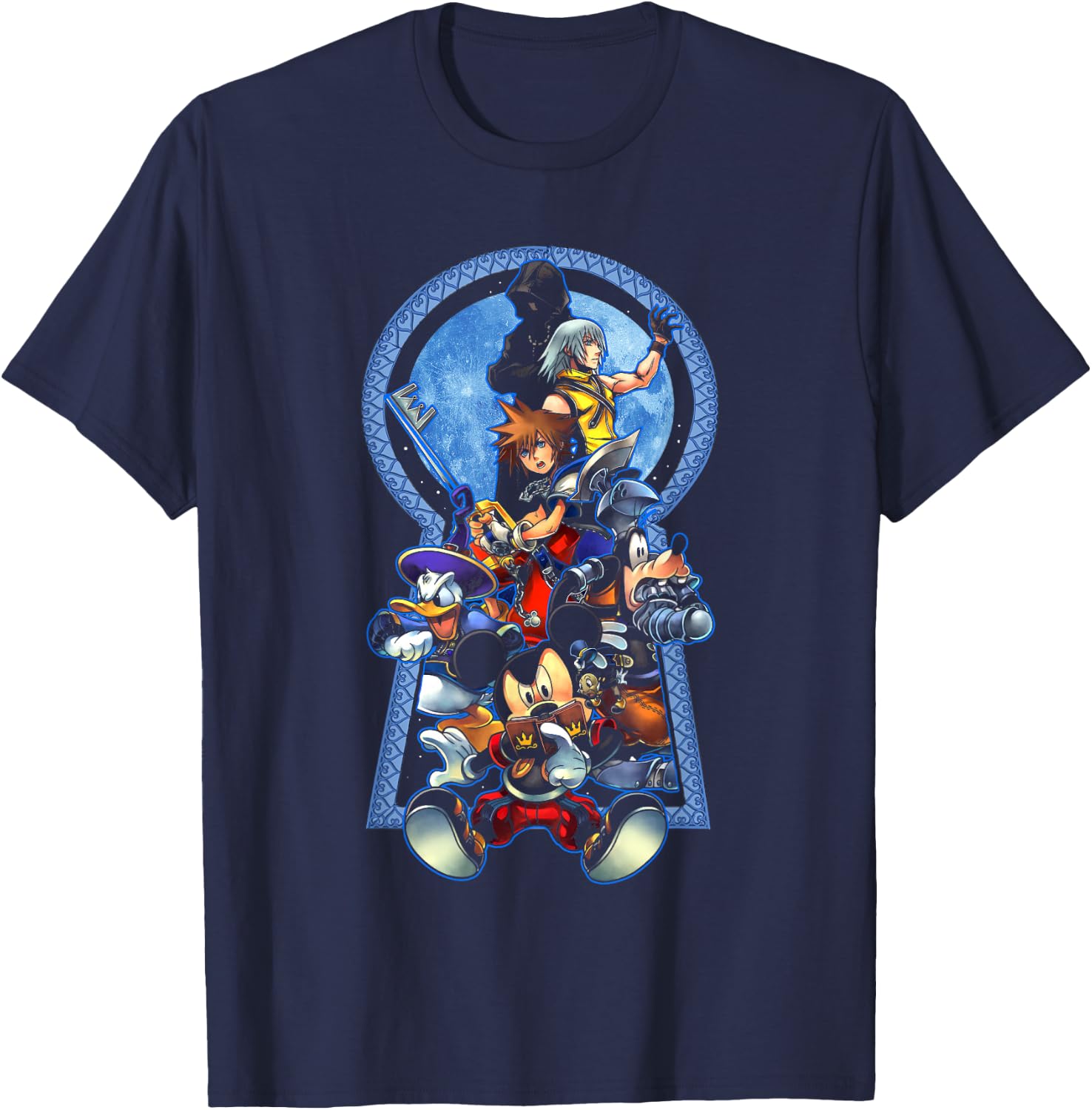 Disney Kingdom Hearts Key To The Kingdom Group Shot Poster T-Shirt - T-Shirt | Navy