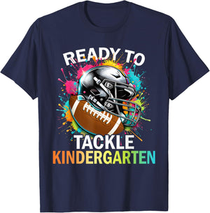Ready To Tackle Kindergarten Back To School Football T-Shirt - T-Shirt | Navy