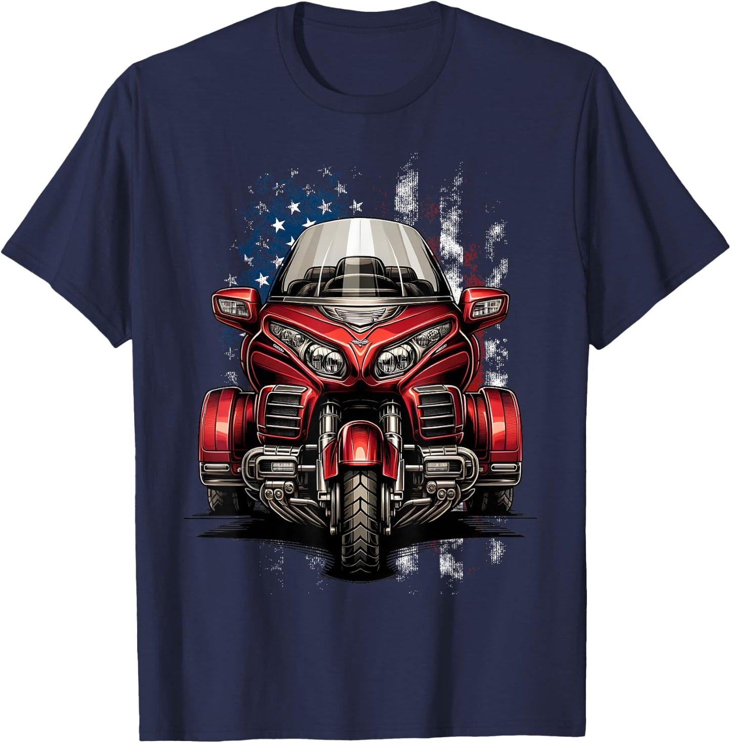 Motorcycle Trike American Patriotic MotorTrike US Flag Trike T-Shirt - T-Shirt | Navy