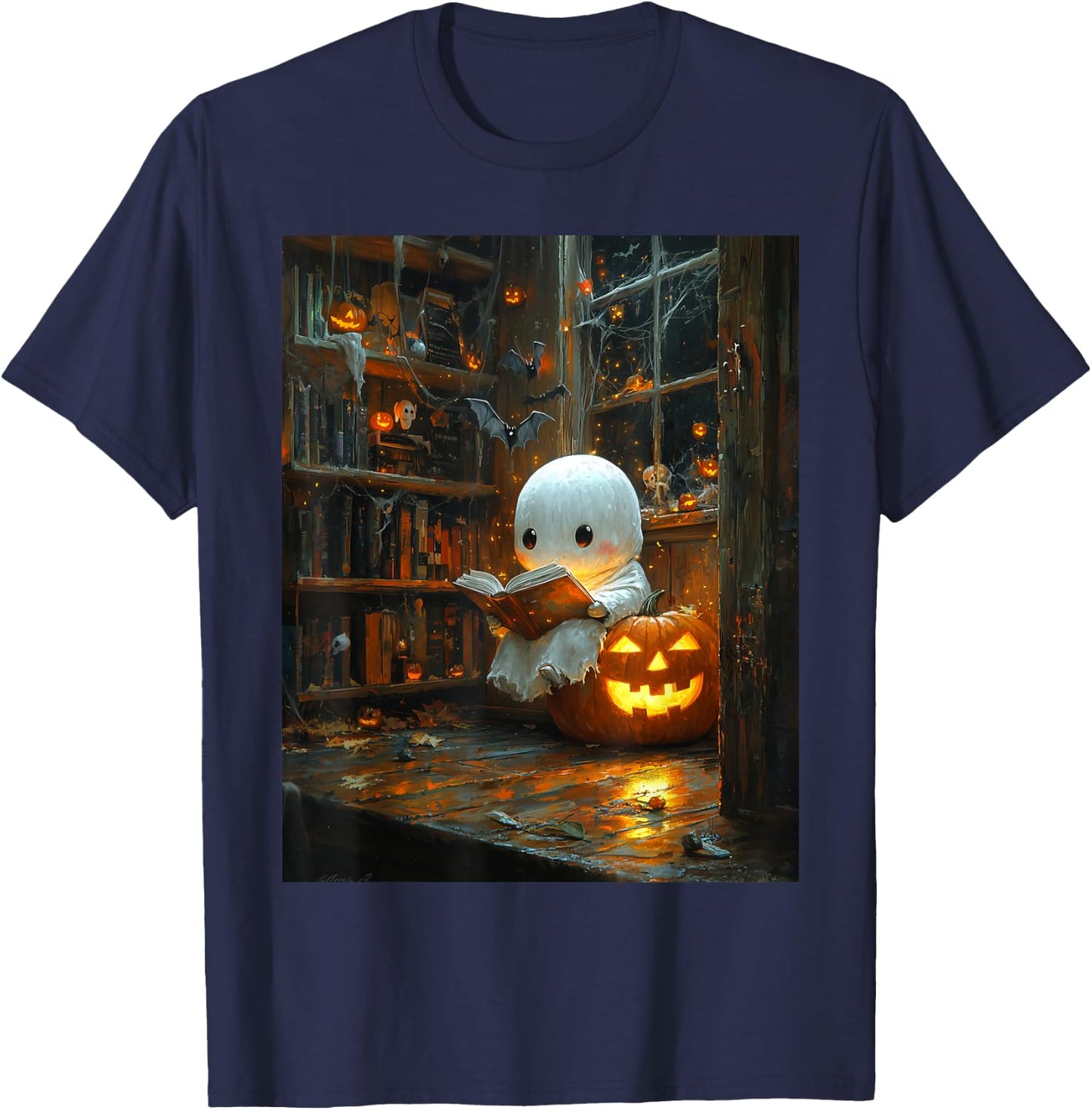 Halloween Girls Design Ghost Book Boys Spooky Kids Halloween T-Shirt - T-Shirt | Navy