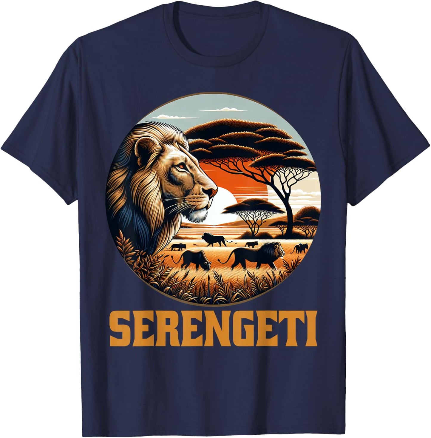 Serengeti National Park African Lion Safari Tanzania T-Shirt - T-Shirt | Navy