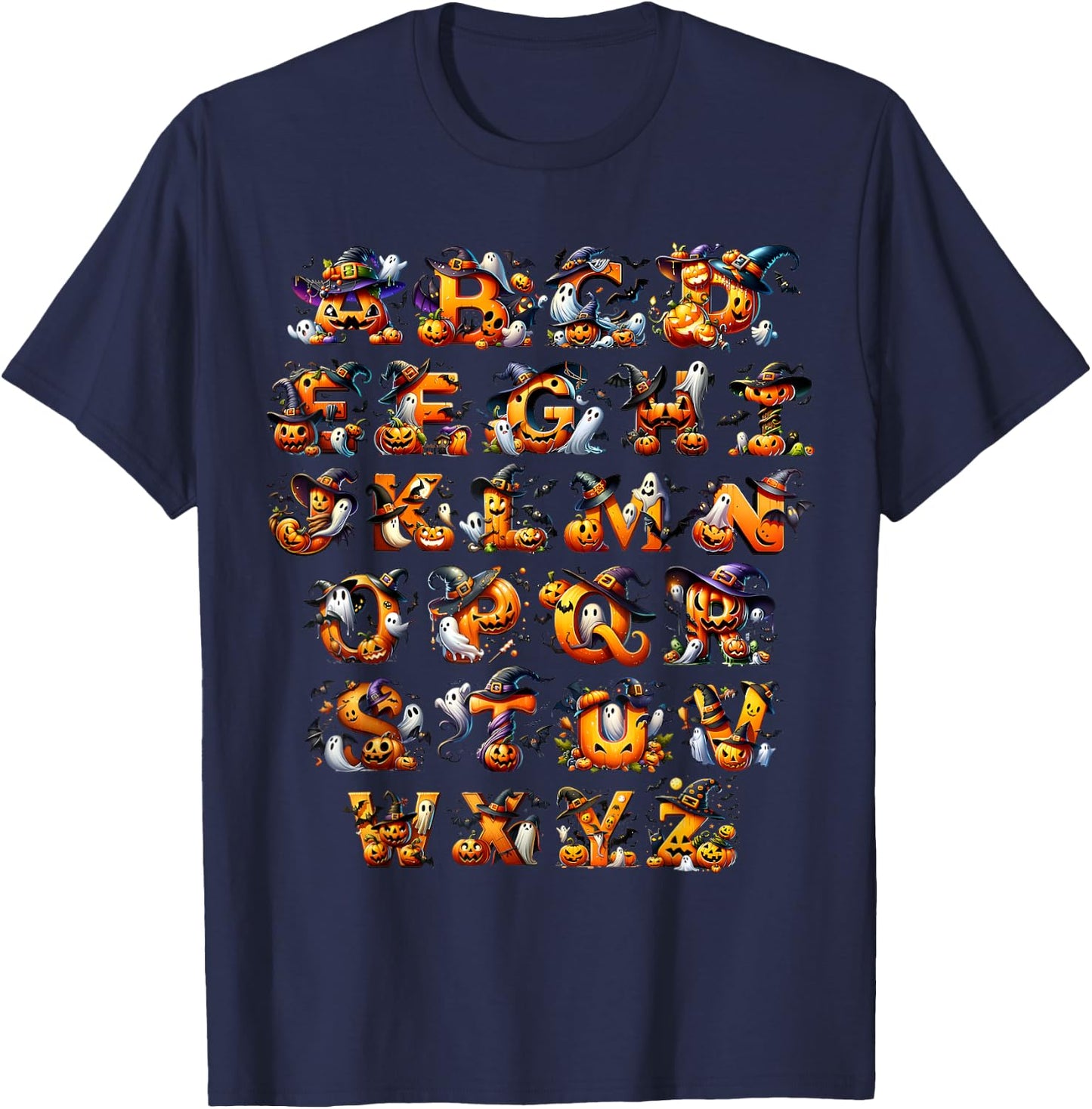 Spooky Halloween Alphabet ABCs Kindergarten Teacher Kids T-Shirt - T-Shirt | Navy