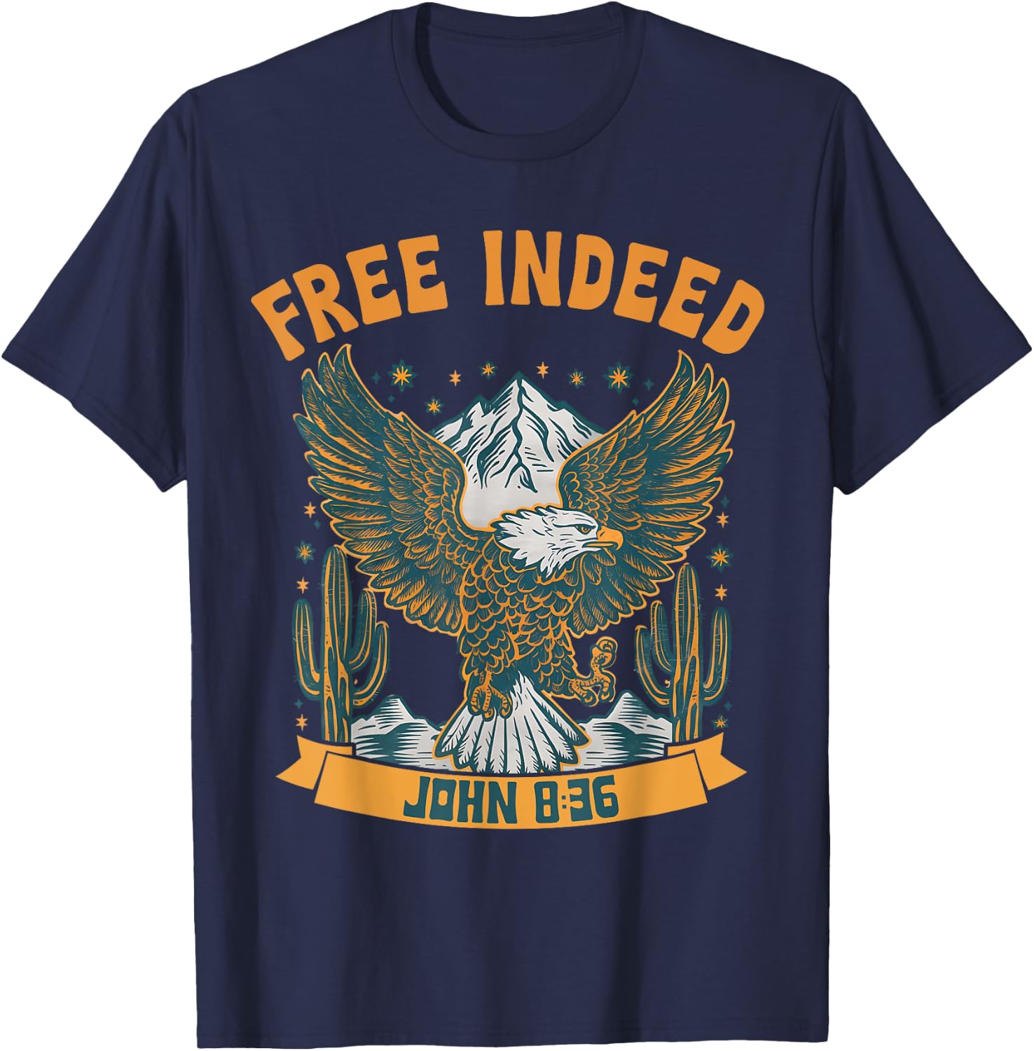 Vintage Free Indeed John 8:36 Christian Eagle Bible Prayer T-Shirt - T-Shirt | Navy