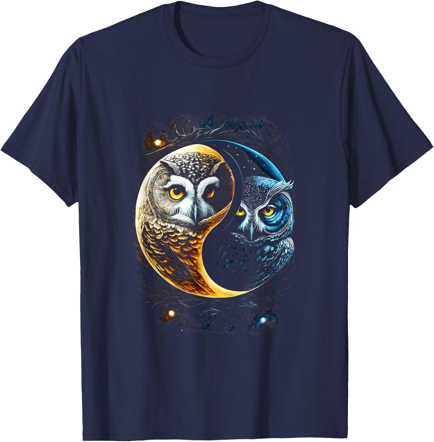 Moon Owl Birds Barn Humorous Yin And Yang Chinese T-Shirt - T-Shirt | Navy