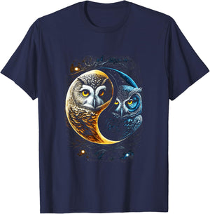 Moon Owl Birds Barn Humorous Yin And Yang Chinese T-Shirt - T-Shirt | Navy