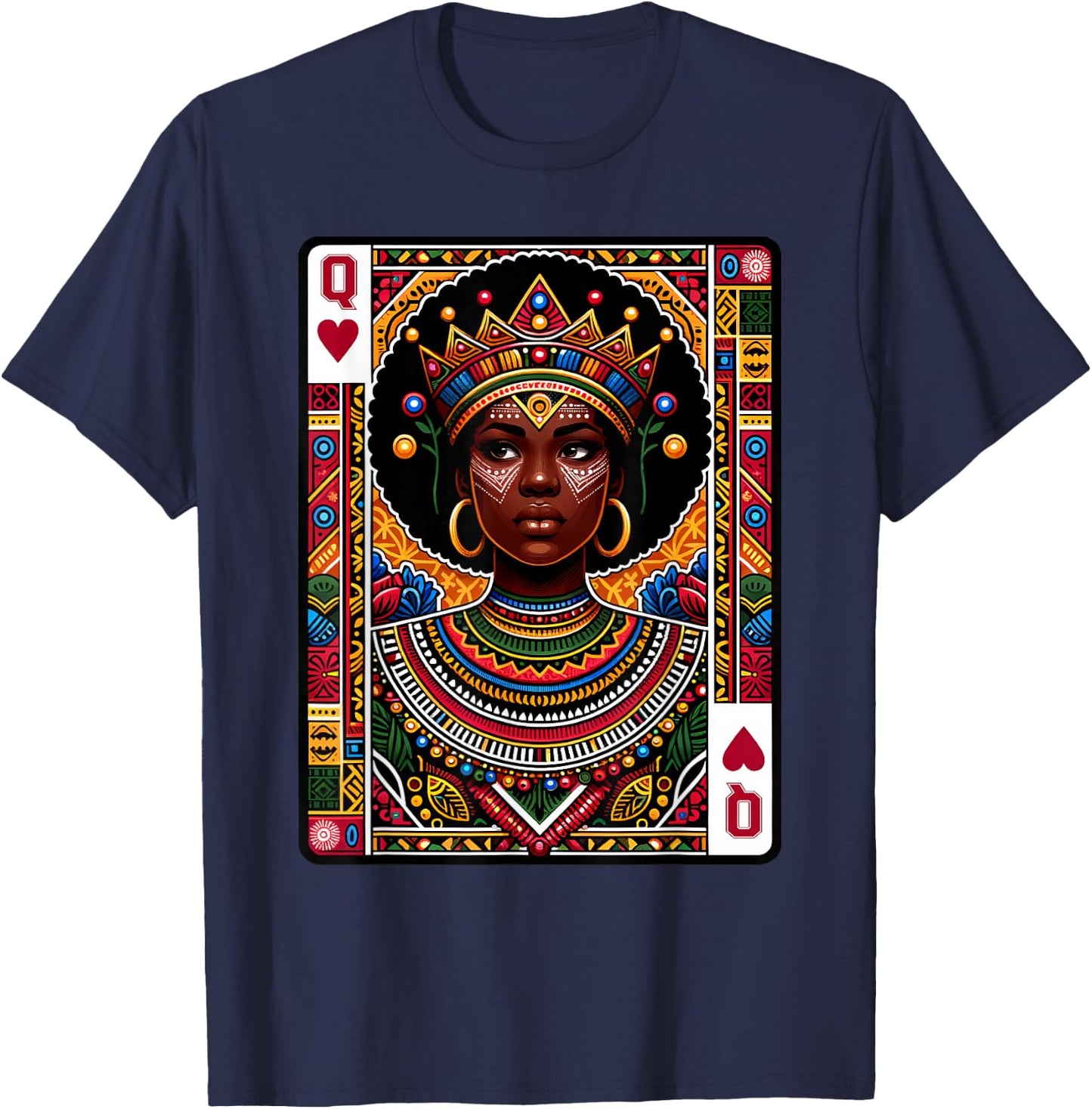 African Queen Card Melanin Black Pride BLM Juneteenth T-Shirt - T-Shirt | Navy
