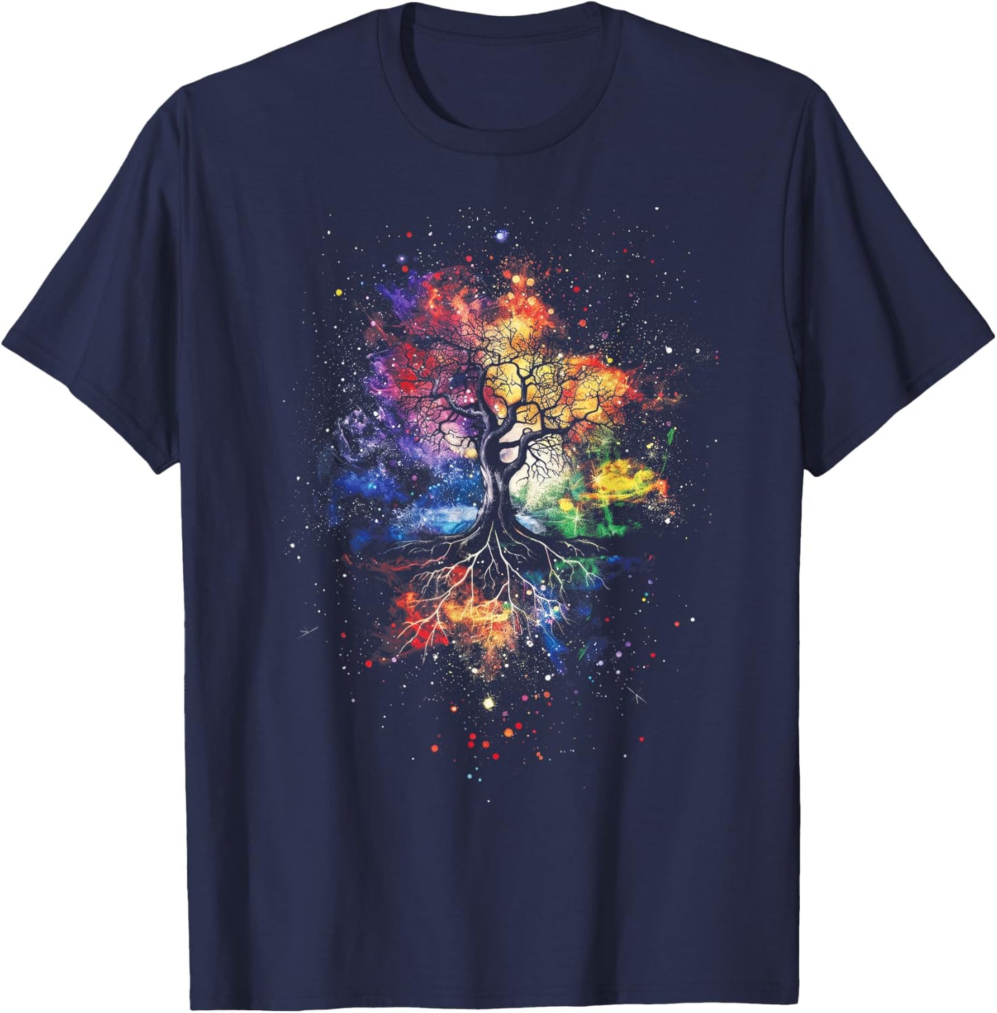 Tree Life Fantasy Mystical Nature Spiritual -Adults , Black, Small, Short Sleeve, Graphic, All Seasons, Pull On, 1 Count, Artistic Design, Lightweight Comfort T-Shirt - T-Shirt | Navy