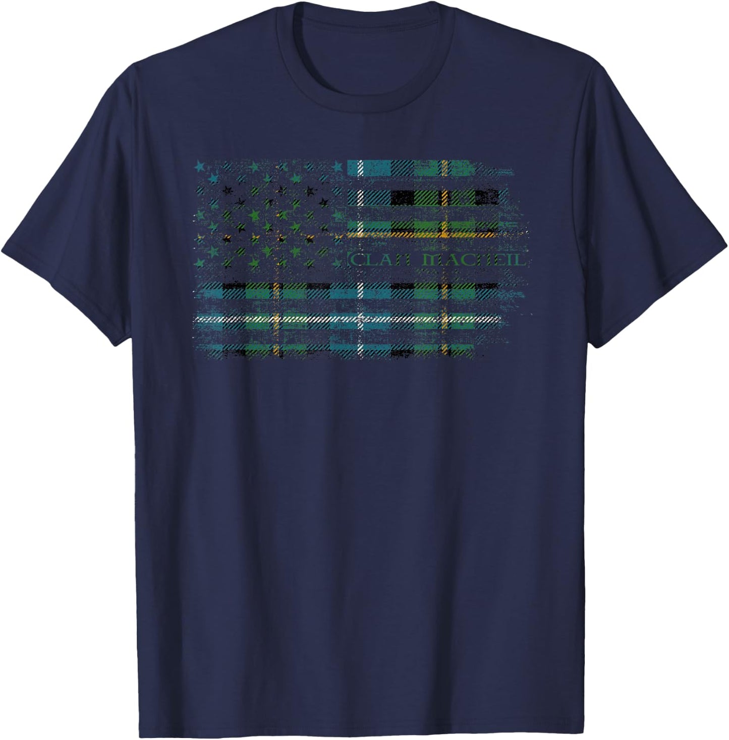 Clan MacNeil of Barra Scottish tartan US flag kilt Scotland T-Shirt - T-Shirt | Navy