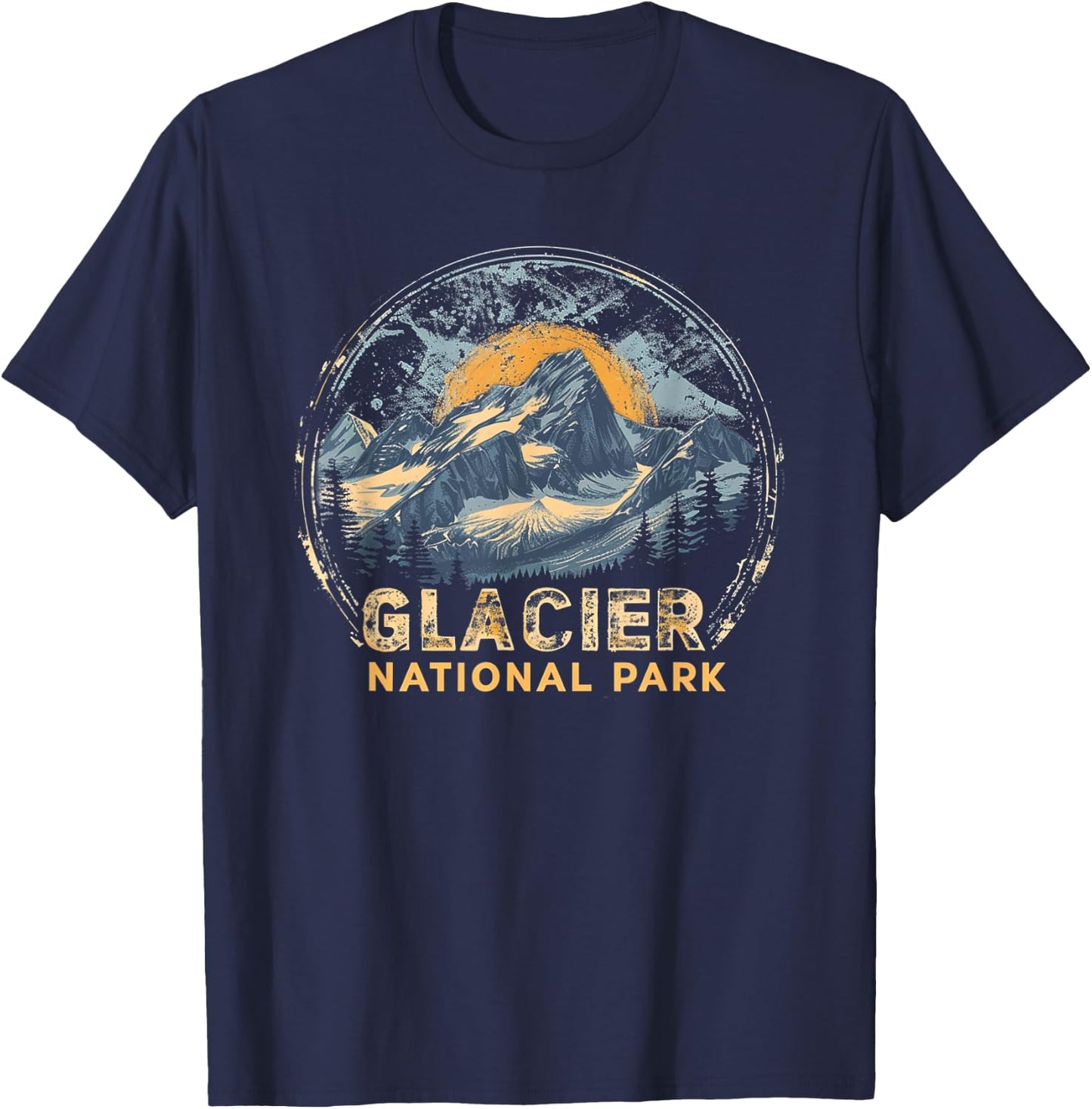 Glacier - US National Park Vintage Men Women Kids Retro T-Shirt - T-Shirt | Navy