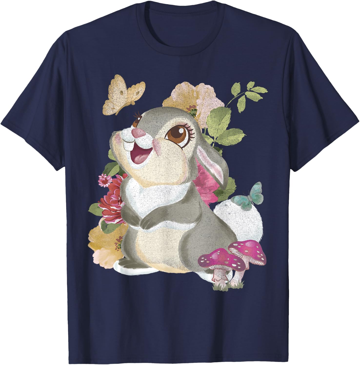 Disney Bambi Thumper Vintage Floral Portrait T-Shirt - T-Shirt | Navy