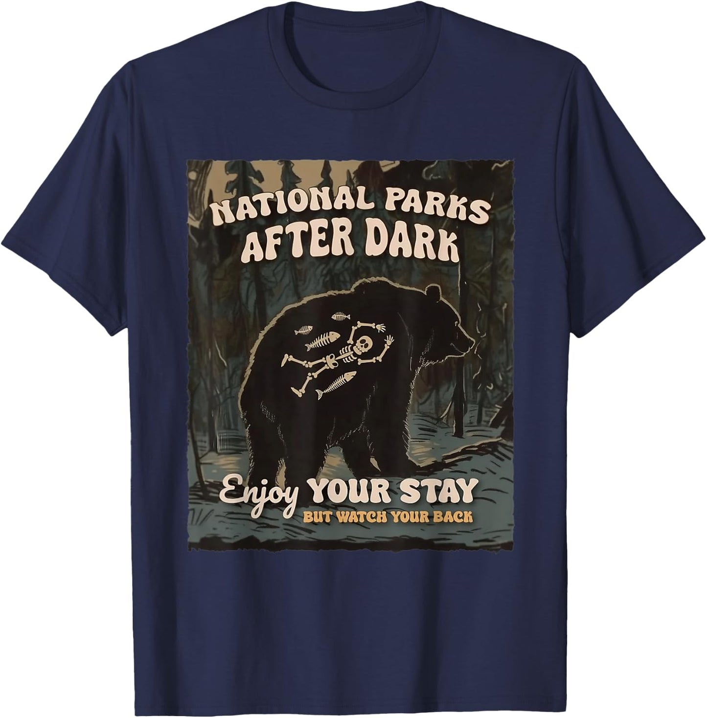 National Park After Dark - Adults - Black - Small - Short Sleeve - - Casual - Camping - Humor Lovers T-Shirt - T-Shirt | Navy