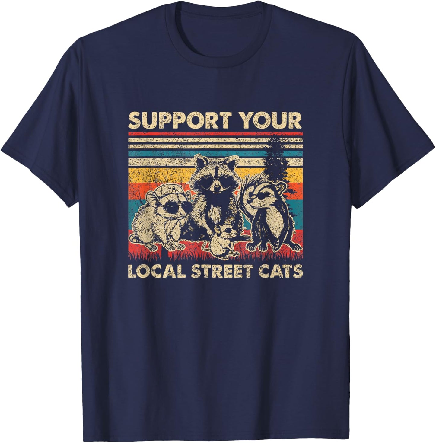Support Local Street Cats Team Trash Opossum Raccoon Rat T-Shirt - T-Shirt | Navy