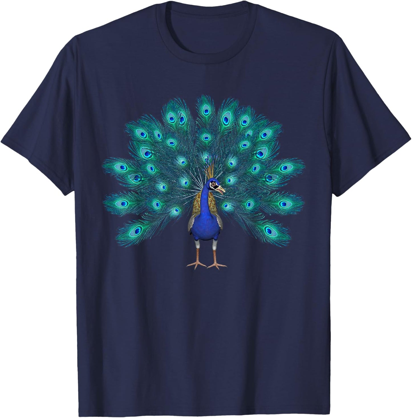 Cute Blue Peacock Print Teal Feathers Clothes T-Shirt - T-Shirt | Navy