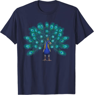Cute Blue Peacock Print Teal Feathers Clothes T-Shirt - T-Shirt | Navy