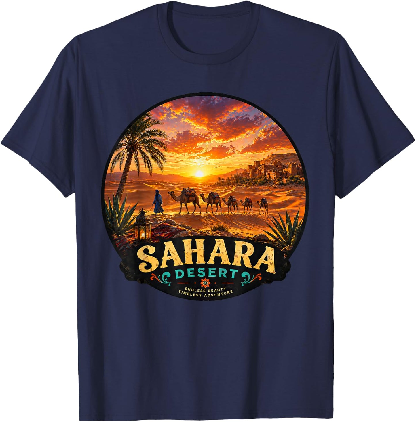 Vintage Sahara Desert Nomad Caravan Art Design T-Shirt - T-Shirt | Navy