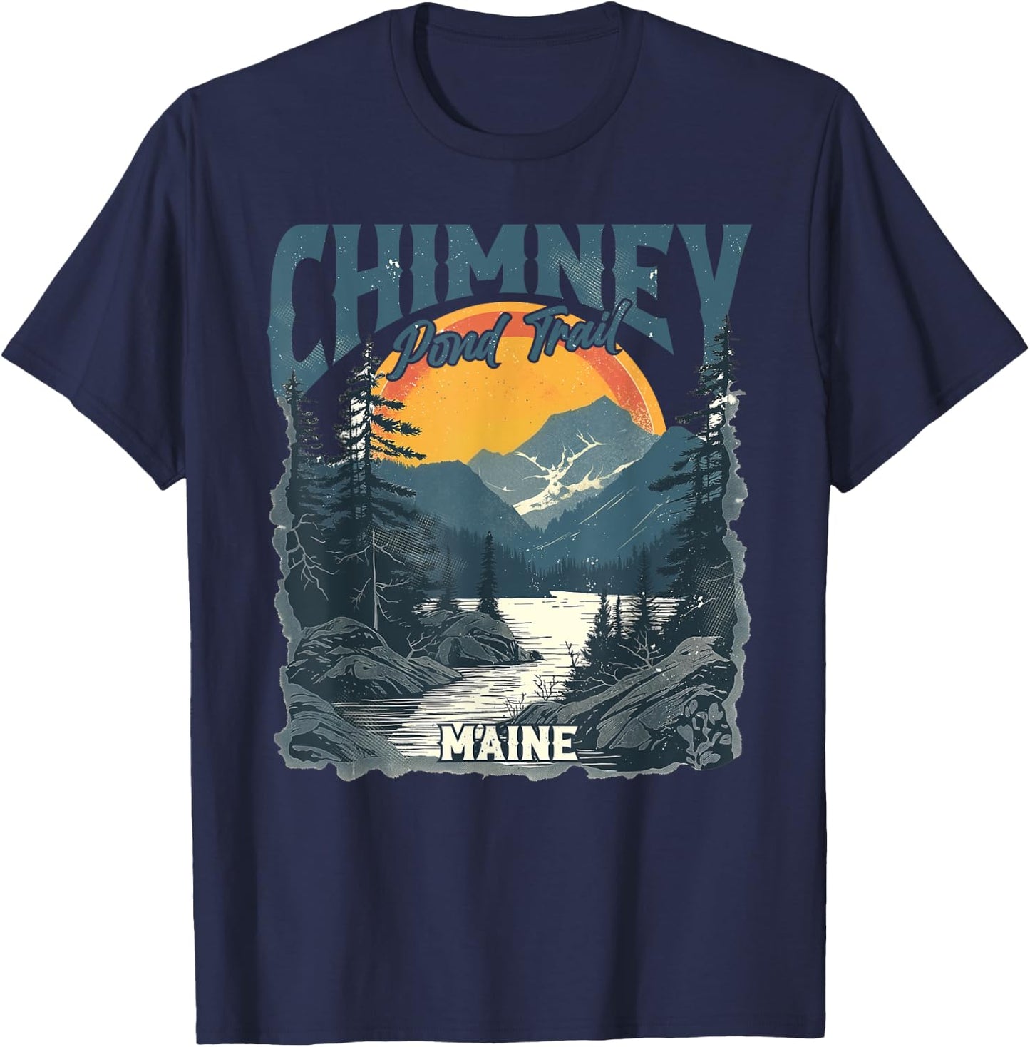 Chimney Pond Trail Maine Vintage Outdoor Retro T-Shirt - T-Shirt | Navy