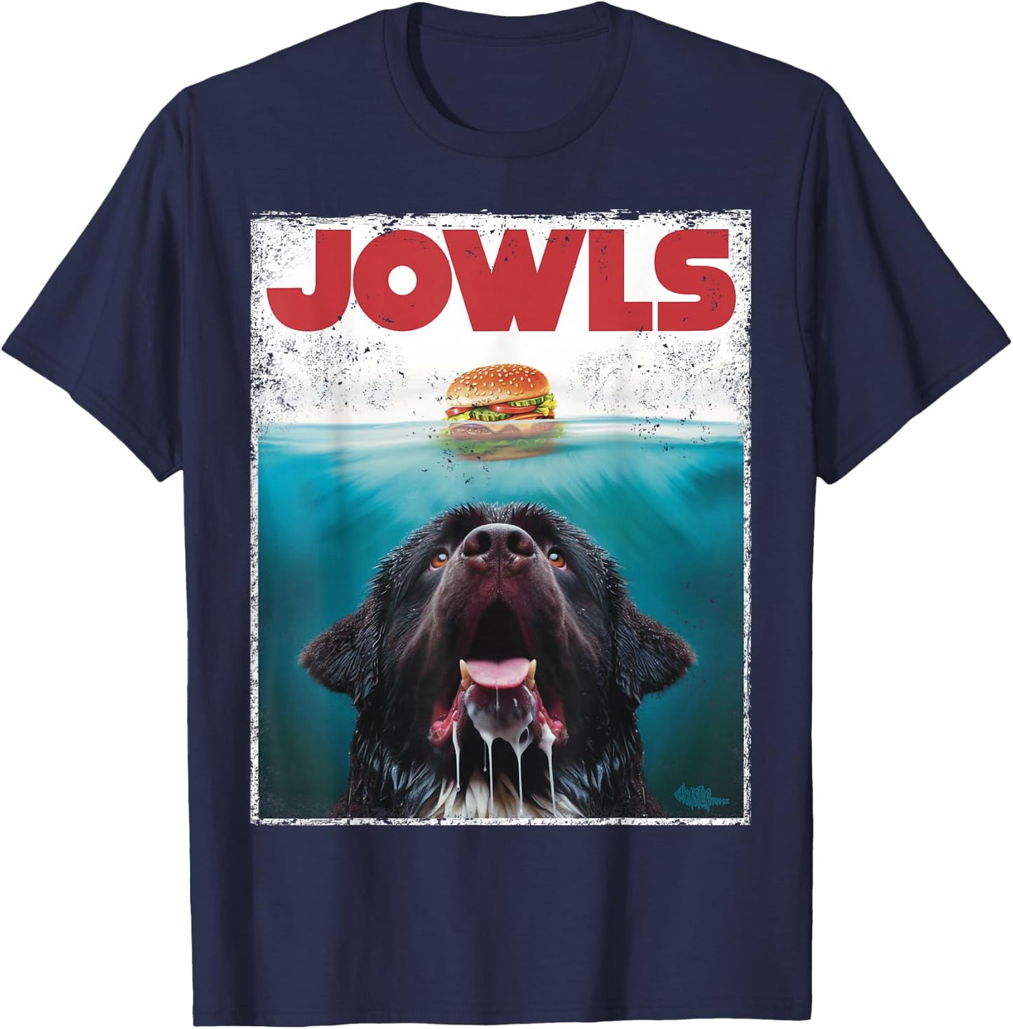 Newfie Jowls, Drooling Newfoundland Dog Paws, Mom Top, Dad T-Shirt - T-Shirt | Navy