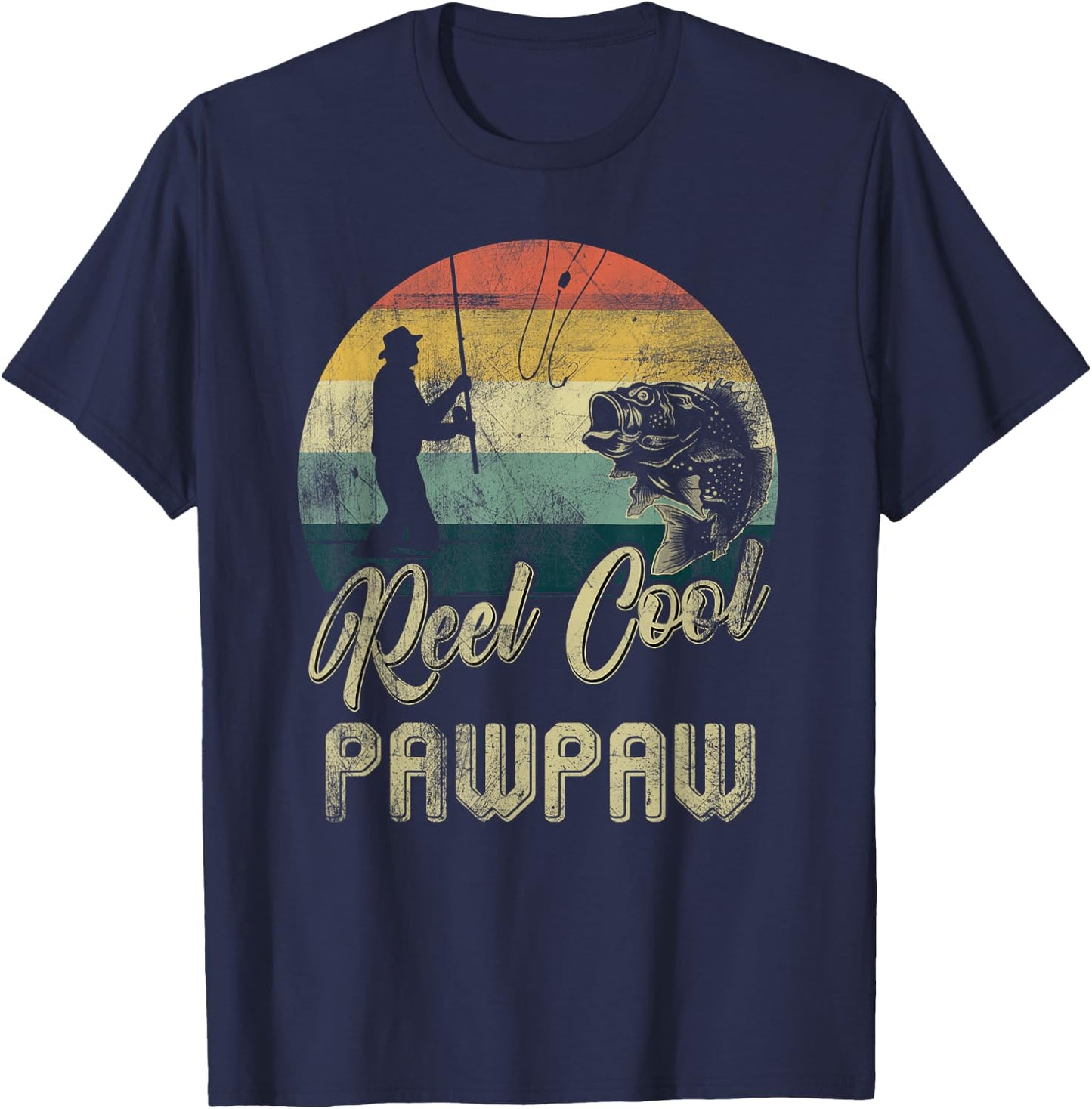 Funny Vintage Reel Cool Pawpaw Fish Fishing Father's Day T-Shirt - T-Shirt | Navy