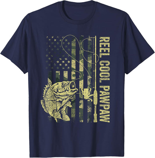Reel Cool Pawpaw Camouflage American Flag Father's Day Gift T-Shirt - T-Shirt | Navy
