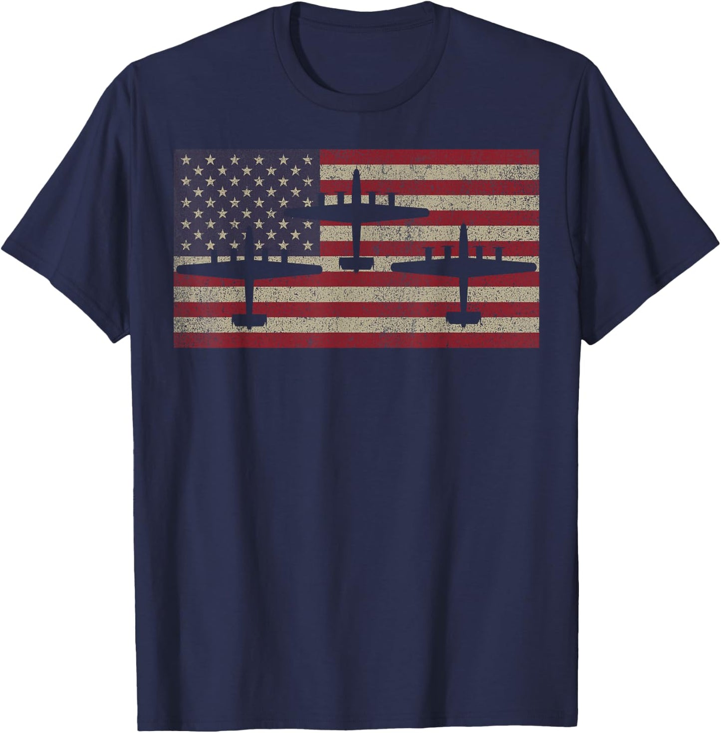B-24 Liberator WW2 Bomber Plane USA American Flag Women Kids Men T-Shirt - T-Shirt | Navy