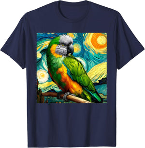 Senegal Parrot Owner Bird Breeder Starry Night Van Gogh Art T-Shirt - T-Shirt | Navy