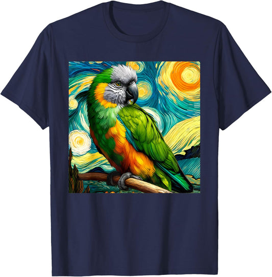 Senegal Parrot Owner Bird Breeder Starry Night Van Gogh Art T-Shirt - T-Shirt | Navy