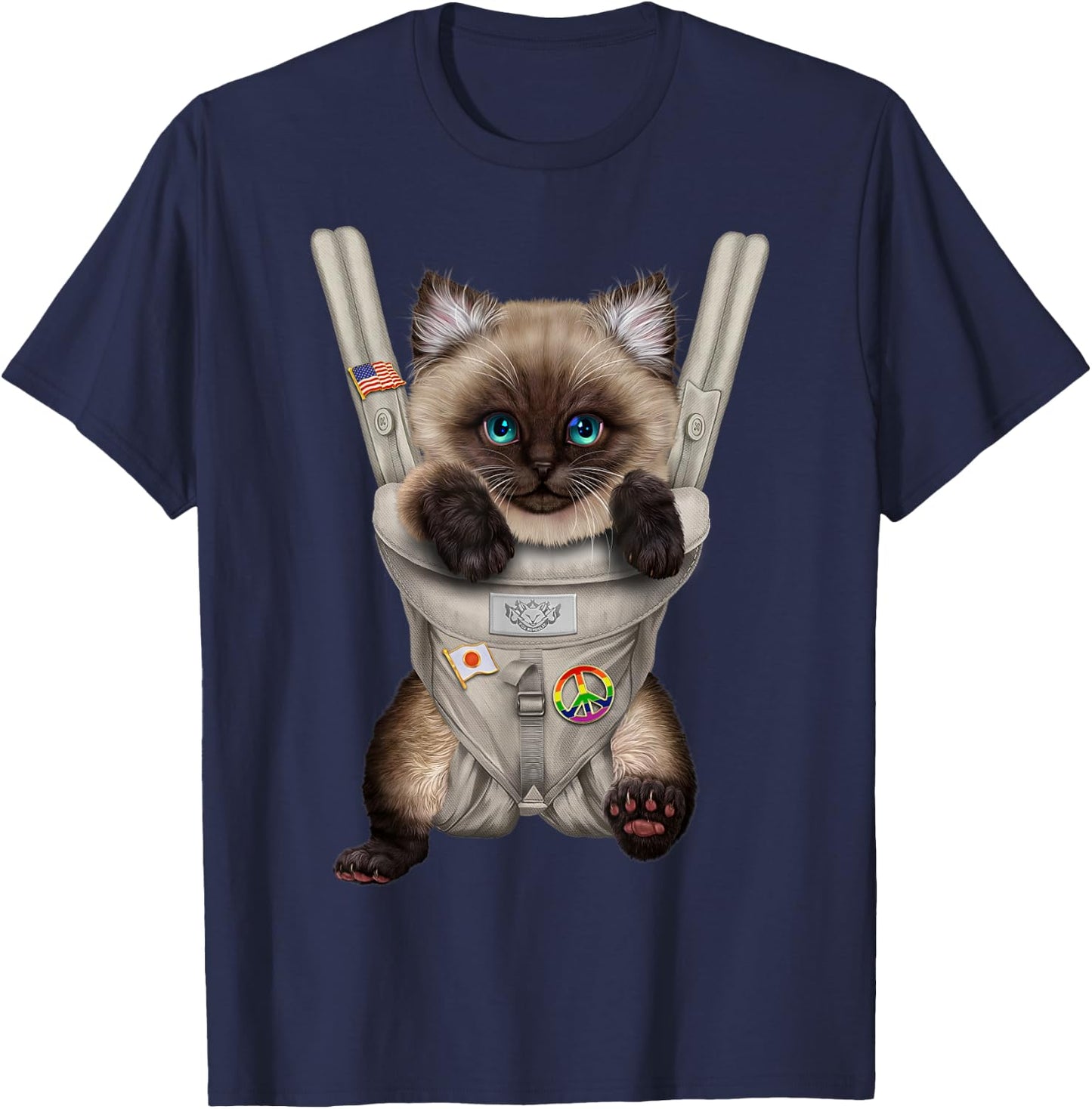 Siamese Cat in Baby Carrier Men Women Kids T-Shirt - T-Shirt | Navy