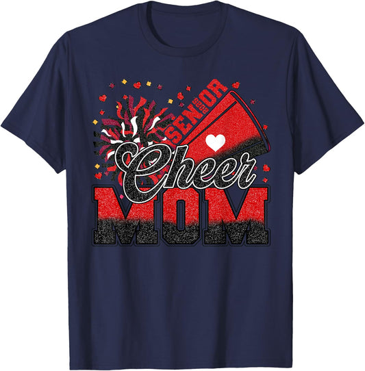 Senior Cheer Mom 2025 Red And Black Cheer Mom Cheerleader T-Shirt - T-Shirt | Navy
