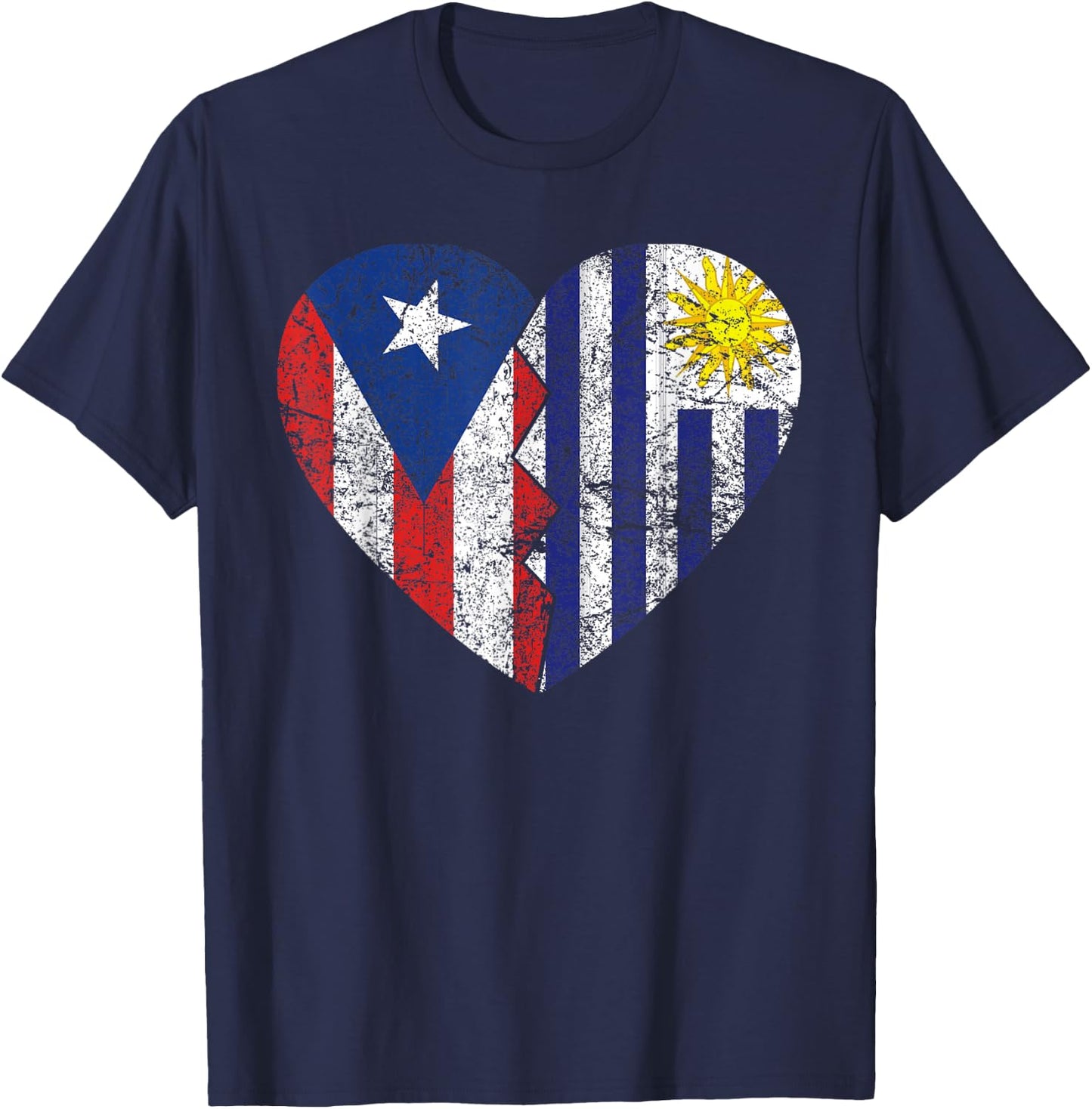 Uruguayan Puerto Rican Flags Heart | Puerto Rico Uruguay T-Shirt - T-Shirt | Navy