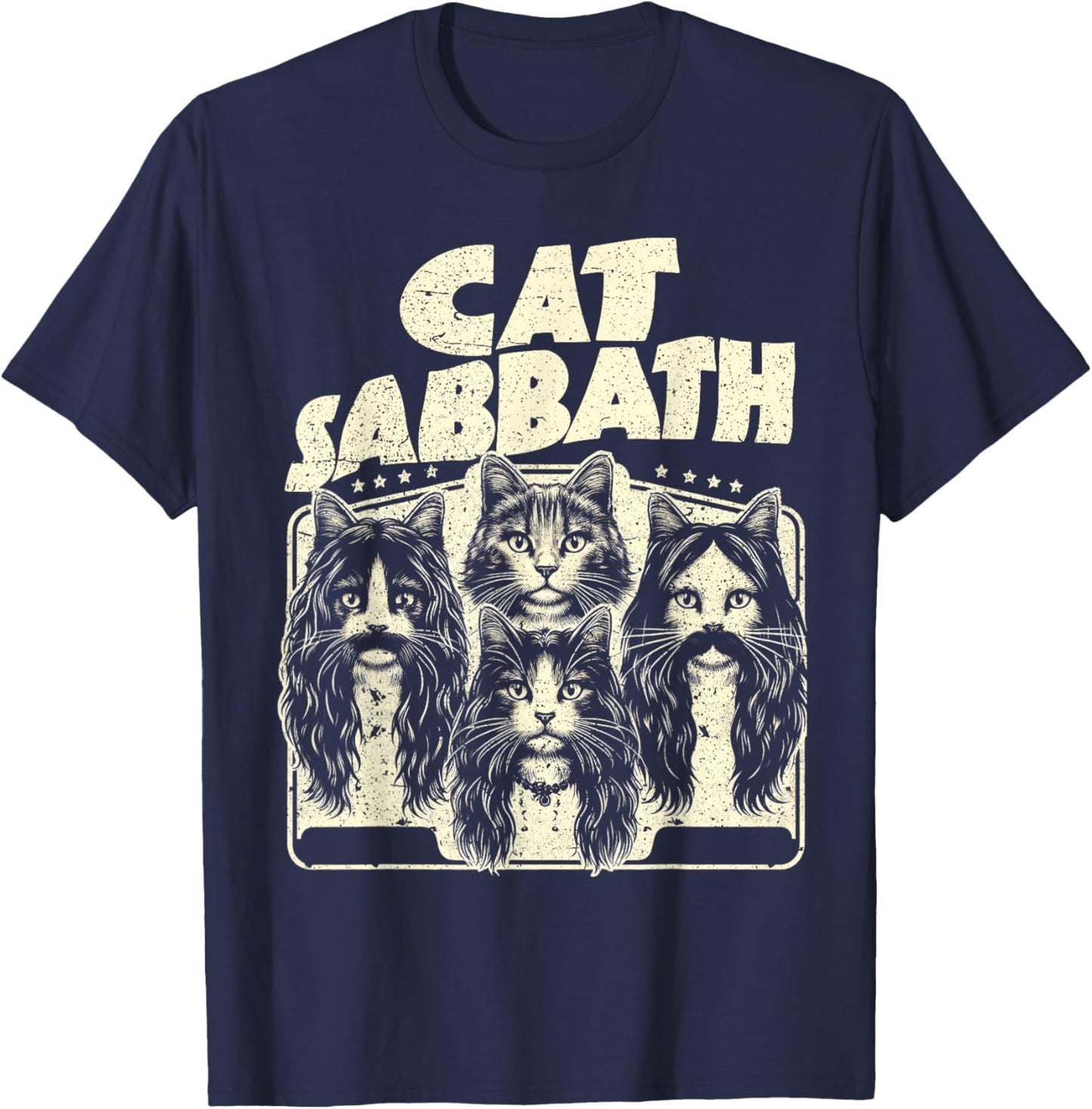 Funny Cat English Rock Band Music Lover Distressed Style Men Women T-Shirt - T-Shirt | Navy