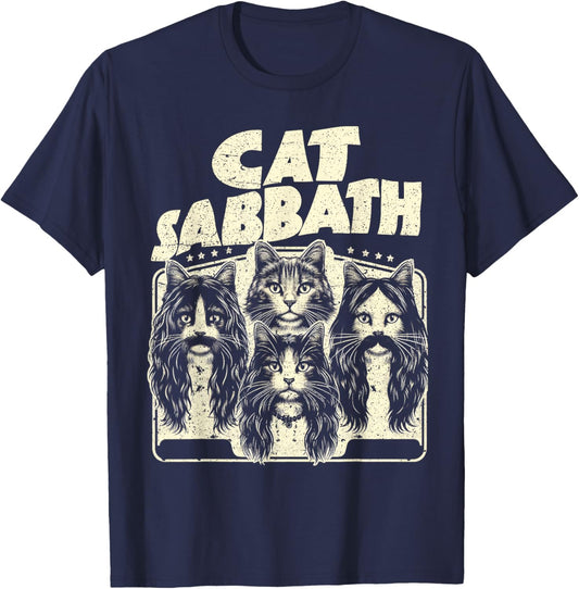 Funny Cat English Rock Band Music Lover Distressed Style Men Women T-Shirt - T-Shirt | Navy